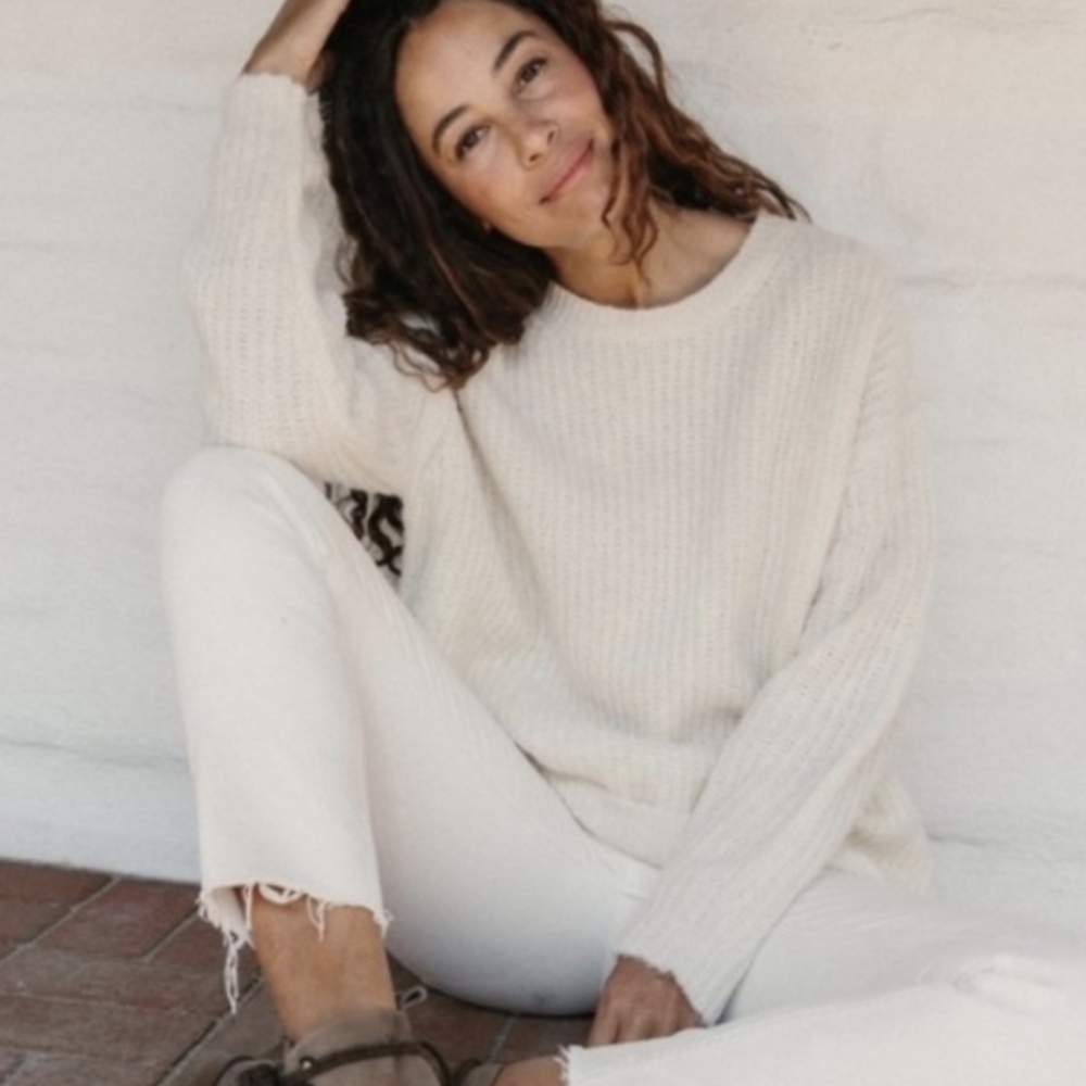 Jenni Kayne Cozy Chunky Knit Boyfriend Sweater XS Alpaca Wool Blend in Ivory